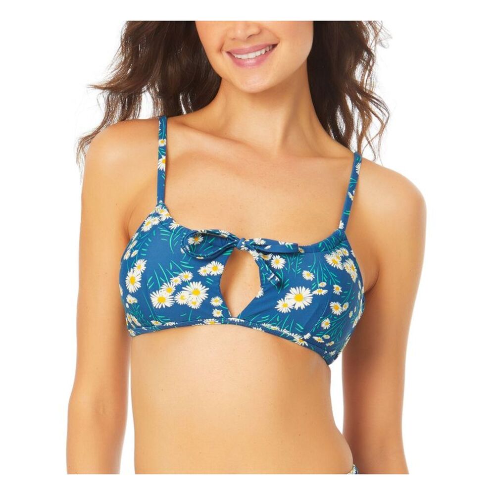 CALIFORNIA SUNSHINE Women's Blue Stretch Tie Keyhole Tie Bralette Swimsuit Top M